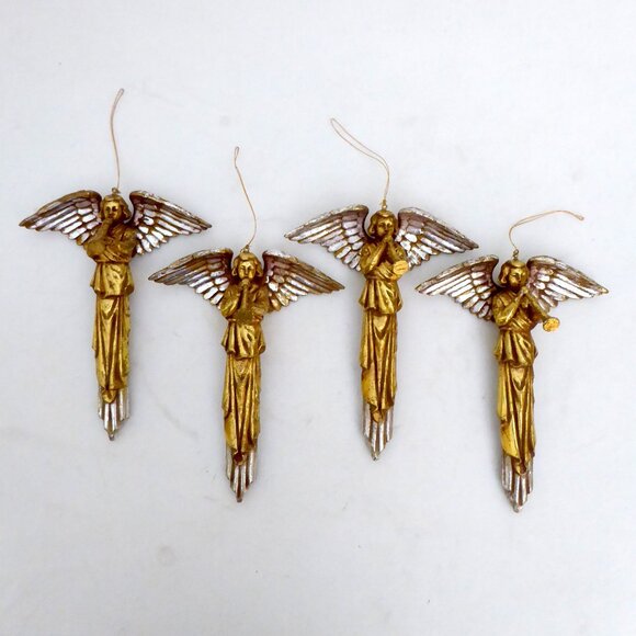 NEW 6.5” CHRISTMAS HOLIDAY GILT GOLD SILVER TRUMPETING ANGEL ORNAMENT LOT - Picture 1 of 11